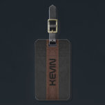 Étiquette À Bagage Masculine Gris élégant et Cuir Vintage Brown<br><div class="desc">Image d'élégante impression en cuir gris foncé et marron vintage texture avec points de suture reliant deux couleurs de cuir. Conception masculine cool  personnalisable avec étiquette de langue modèle.</div>