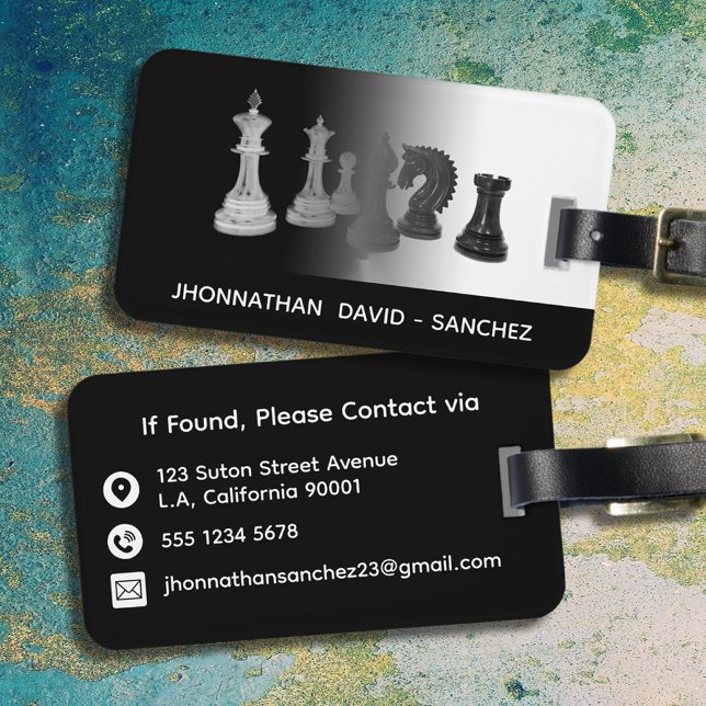Étiquette À Bagage Masculine moderne noir et blanc Chess Travel (Créateur téléchargé)