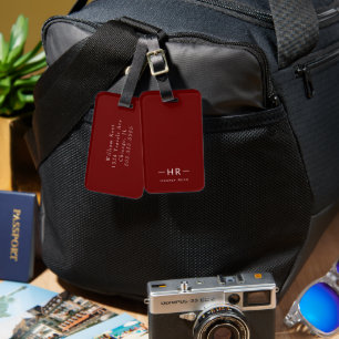 Étiquette À Bagage Masculine moderne Simple Monogramme rouge Initiale