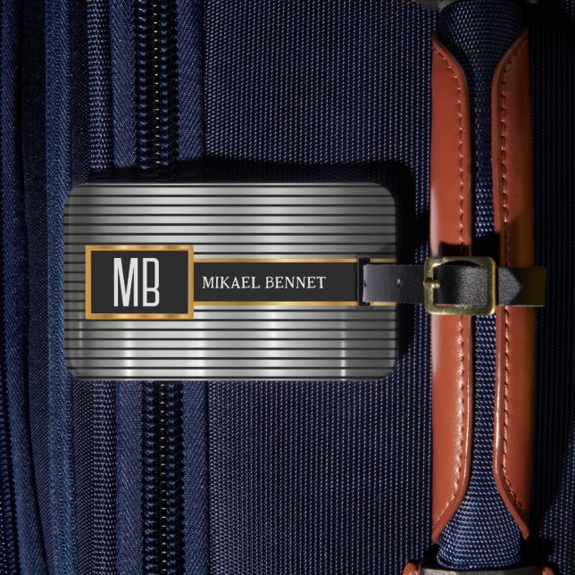Étiquette À Bagage Masculine Monogramme Style exécutif - Métal Argent (Insitu Rectoal 4)
