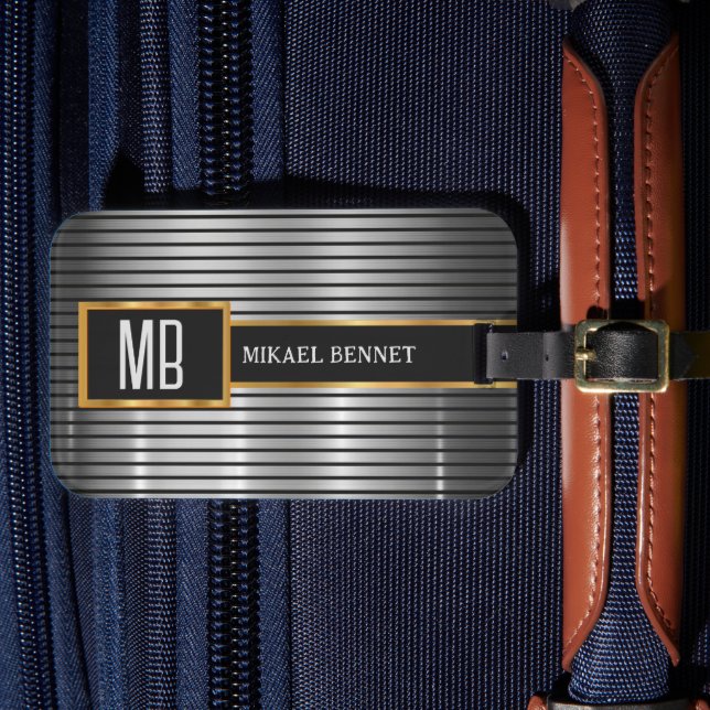 Étiquette À Bagage Masculine Monogramme Style exécutif - Métal Argent (Insitu Rectoal 4)