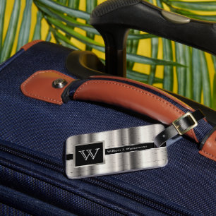 Étiquette À Bagage Masculine Monogramme Style exécutif - Métal Argent
