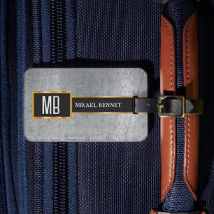 Étiquette À Bagage Masculine Monogramme Style exécutif - Métal Argent
