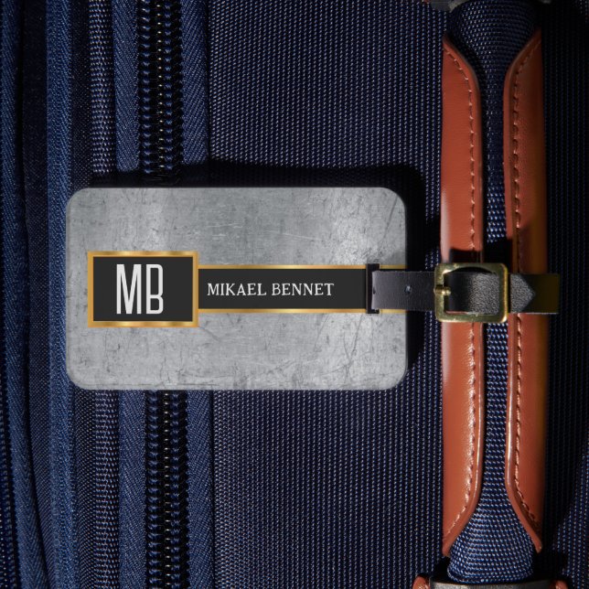 Étiquette À Bagage Masculine Monogramme Style exécutif - Métal Argent (Insitu Rectoal 4)