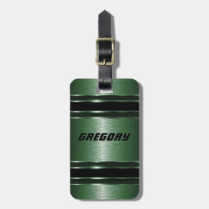 Étiquette À Bagage Masculine Vert Moderne Faux Rayures Métalliques