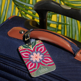 Étiquette À Bagage Médaillon floral d'art folklorique symétrique pers