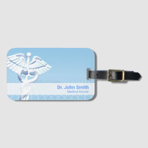 Étiquette À Bagage Médicale blanc 3D Caduceus Blue Design