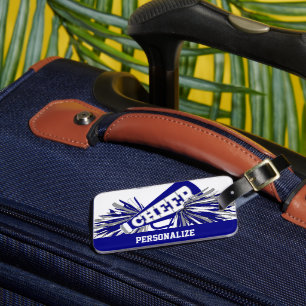 Étiquette À Bagage Mégaphone Pom-pom girl bleu foncé, blanc et gris