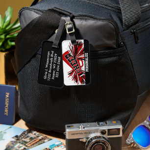 Étiquette À Bagage Mégaphone rouge foncé, blanc et noir Pom-pom girl