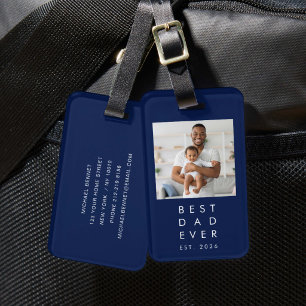 Étiquette À Bagage Meilleur Papa Personnalisé Photo Bleu