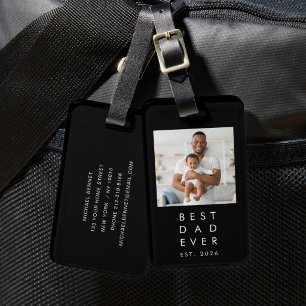 Étiquette À Bagage Meilleur Papa Personnalisé Photo Noir