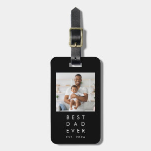 Étiquette À Bagage Meilleur Papa Personnalisé Photo Noir