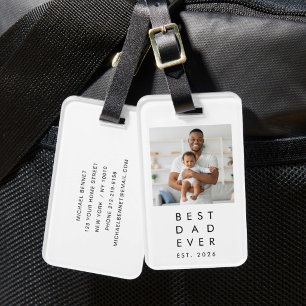 Étiquette À Bagage Meilleur Papa Personnalisé Photo Noir Et Blanc