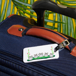 Étiquette À Bagage Mélange souris de dessin sur l'herbe avec fleurs