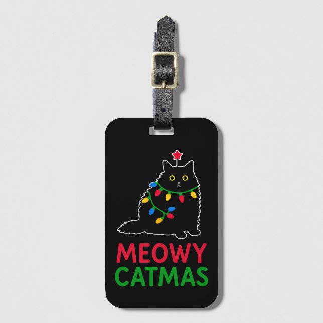 Étiquette À Bagage Meowy Noël (Devant Vertical)