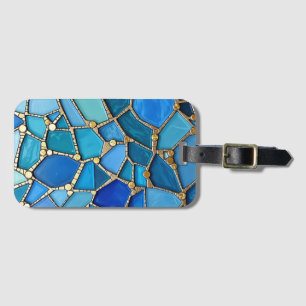 Étiquette À Bagage Mer d'ondes Mosaïque Bleue et Or Beaux-Arts