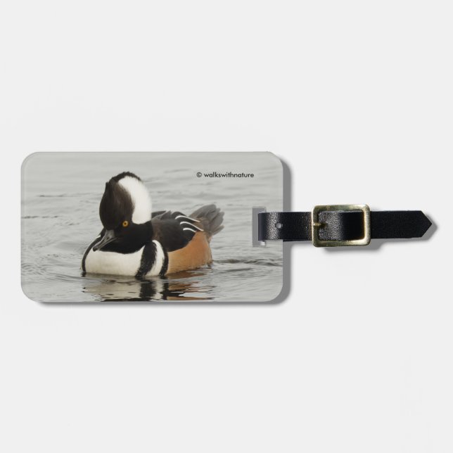 Étiquette À Bagage Merganser Duck à capuchon à l'étang (Devant horizontal)