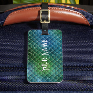 Étiquette À Bagage Mermaid Theme Verts et or