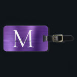 Étiquette À Bagage Métal brossé violet foncé Script Monogramme mou<br><div class="desc">Balise de sac mou Monogramme en métal brossé violet foncé</div>
