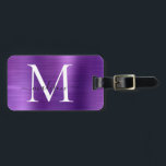 Étiquette À Bagage Métal brossé violet foncé Script Monogramme mou<br><div class="desc">Balise de sac mou Monogramme en métal brossé violet foncé</div>