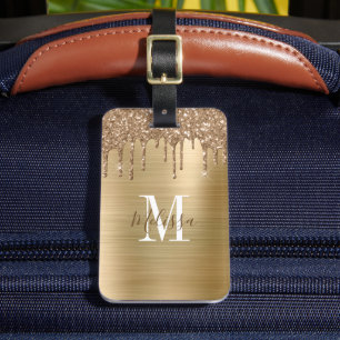 Étiquette À Bagage Métal de Parties scintillant en or monogramme