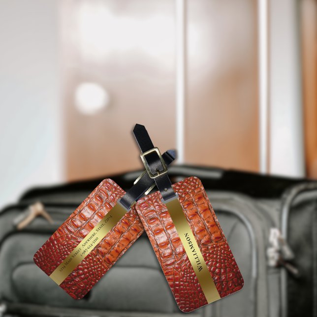Étiquette À Bagage Métal d'or en cuir Brown rouge (Créateur téléchargé)