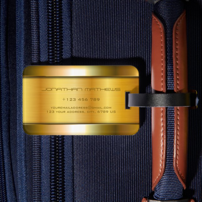 Étiquette À Bagage Métal doré brillant Look Luxe Acier Inoxydable (Verso Insitu 2)