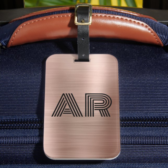 Étiquette À Bagage Métal Or Rose moderne Deux Monogrammes Initiale (Insitu Rectoal 2)