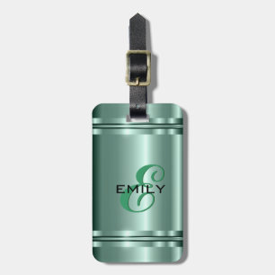 Étiquette À Bagage Metallo Pastel Vert Design Acier Inoxydable Look