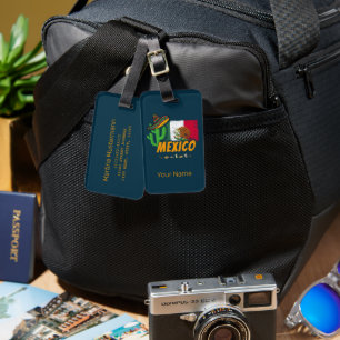 Étiquette À Bagage Mexique Cactus Vintage avec Drapeau Sombrero Souve