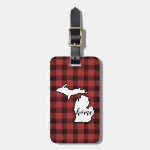 Étiquette À Bagage Michigan  Red and Black Buffalo Plaid Home State