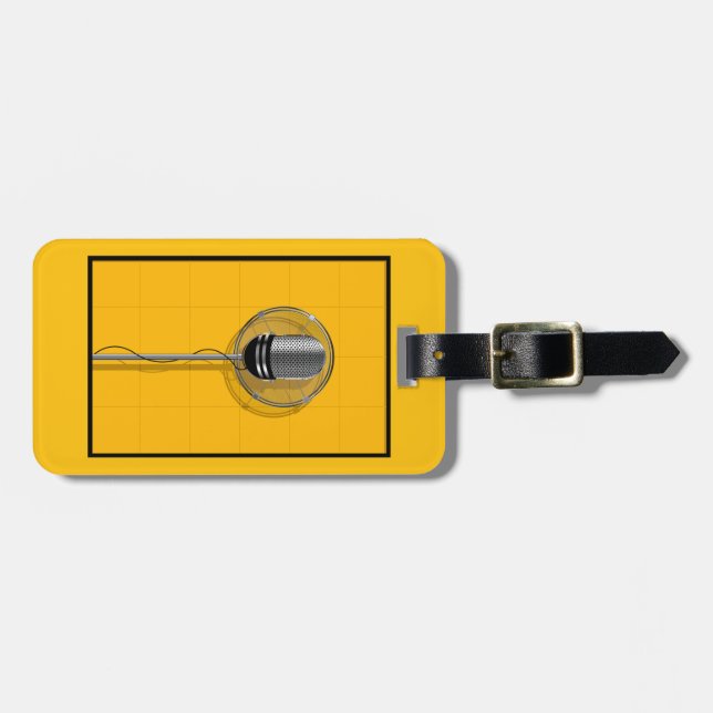 Étiquette À Bagage Microphone Rétro sur Fond Jaune Gras (Devant horizontal)