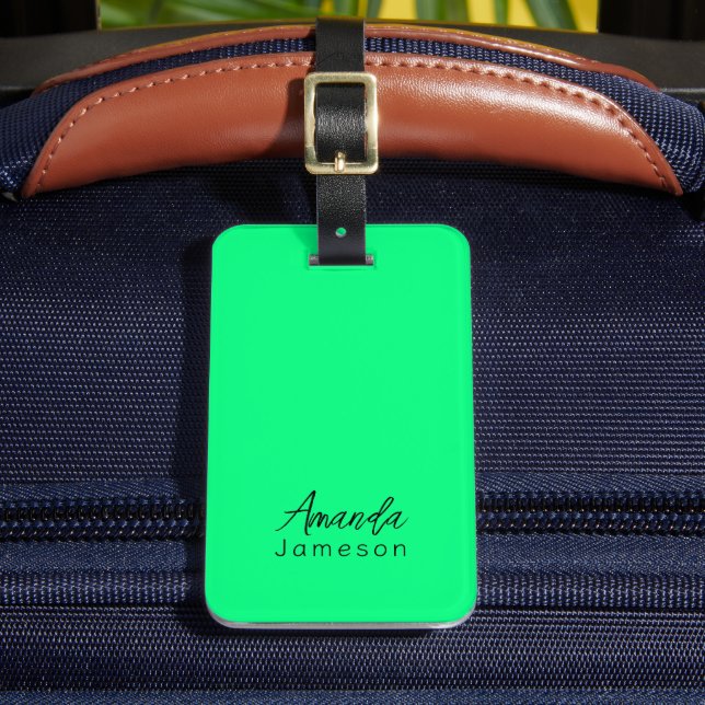 Étiquette À Bagage Mignal Minimal Neon Green Monogramme Nom complet (Insitu Rectoal 2)