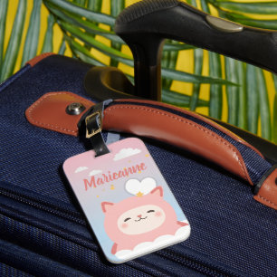 Étiquette À Bagage Mignon Chat Rose Kawaii