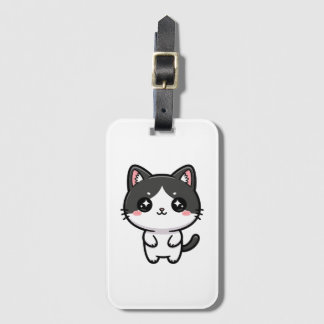 Étiquette À Bagage Mignon Chat Tuxedo Kawaii Personnage Debout