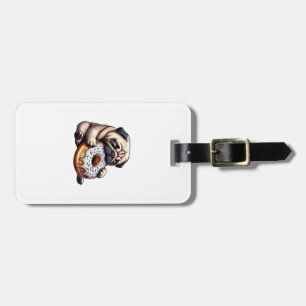 Étiquette À Bagage Mignon donut pug dessin animé drôle qui mâche