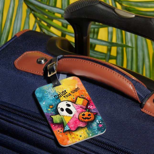 Étiquette À Bagage Mignon fantôme patchwork Art éclaboussé de couleur (Insitu Rectoal 1)