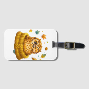 Étiquette À Bagage Mignon Hibou Automnal Jaune Pull Feuilles D'Automn