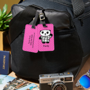 Étiquette À Bagage Mignon Panda Kawaii Monogramme Rose Points
