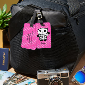 Étiquette À Bagage Mignon Panda Kawaii Monogramme Rose Points