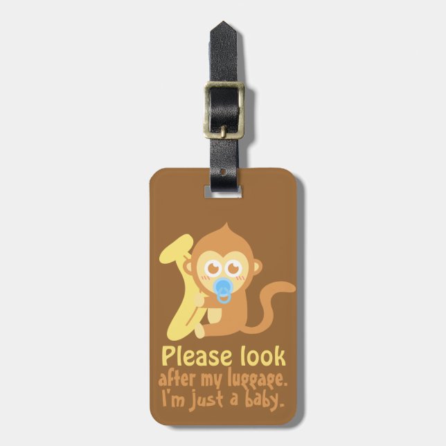 Étiquette À Bagage Mignon singe bébé dessin animé avec banane (Devant Vertical)