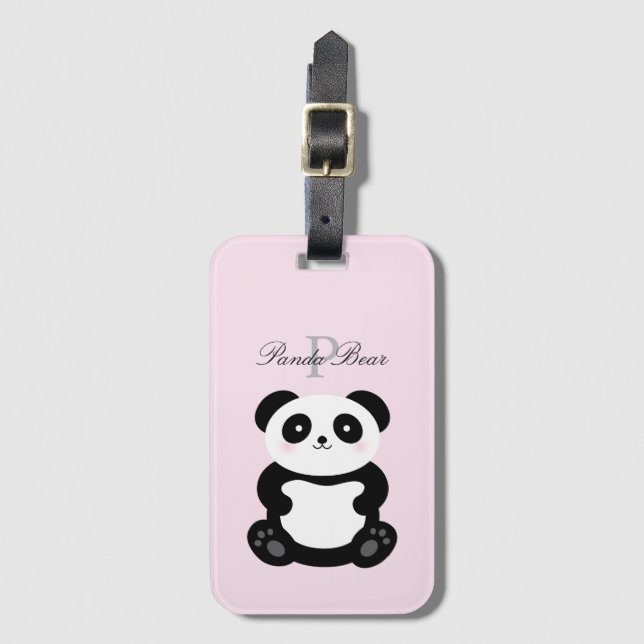 Étiquette À Bagage Mignonne fille bébé Panda Ours Monogramme (Devant Vertical)