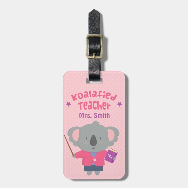 Étiquette À Bagage Mignonne Humour de Calembour Koala Professeure Fém (Devant Vertical)