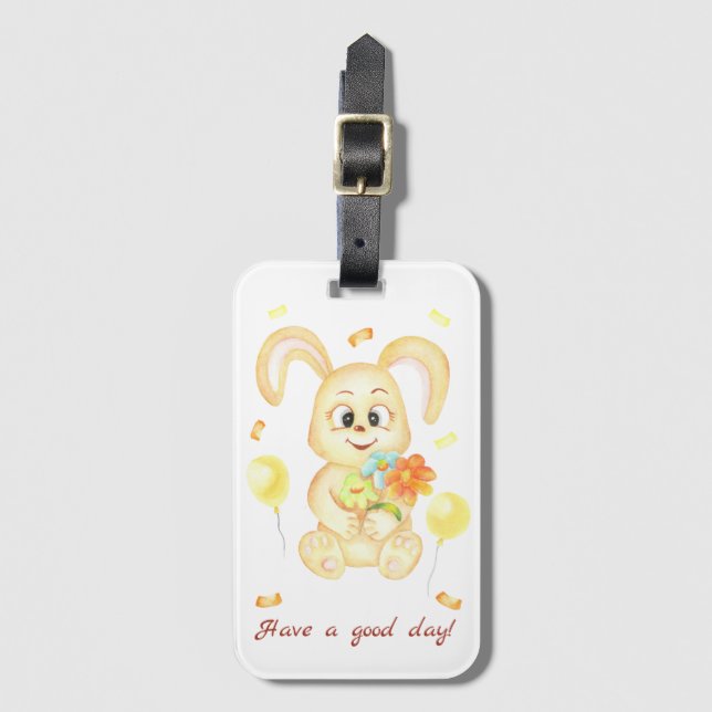 Étiquette À Bagage Mignonne lapin pour une humeur positive (Devant Vertical)
