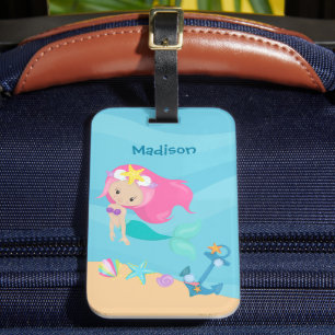 Étiquette À Bagage Mignonne Mermaid Girl Plage Personnalisée Enfants 