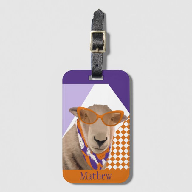 Étiquette À Bagage Mignonne Mouton Avec Lunettes (Devant Vertical)