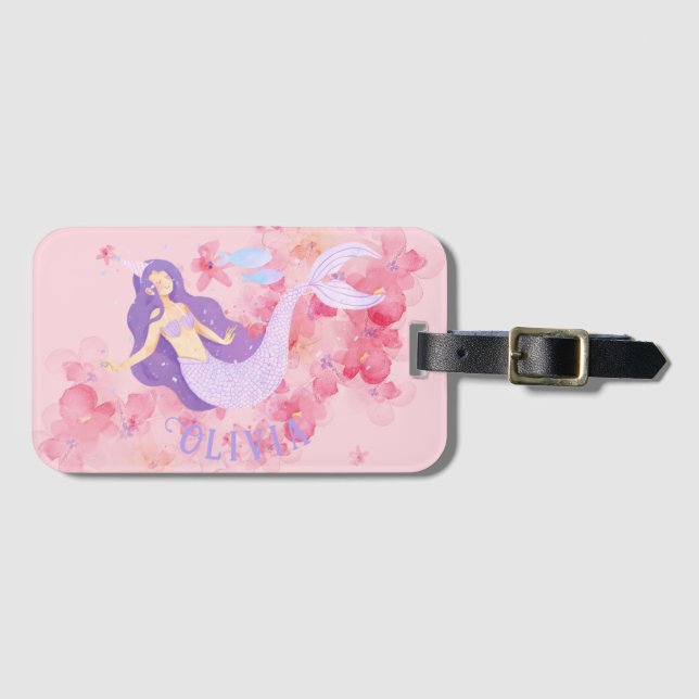 Étiquette À Bagage Mignonne sirène sous la mer pour les filles (Devant Horizontal)