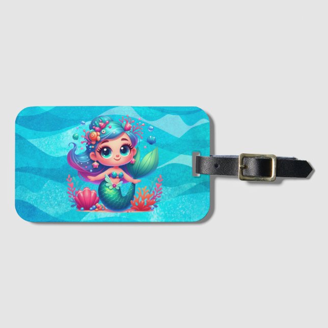 Étiquette À Bagage Mignonne sirène sous-marine (Devant Horizontal)