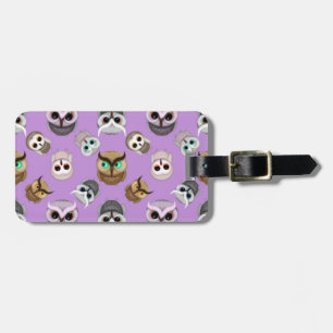 Étiquette À Bagage Mignons hiboux sur fond violet