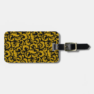 Étiquette À Bagage Mignons motifs floraux sans couture noirs et dorés